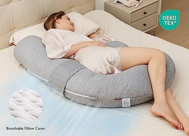 Momcozy Pregnancy Pillows, Original F Shaped, with Air Layer Cover, Grey - Image 6