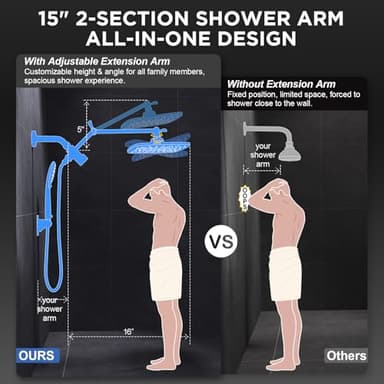 Veken Wide Rain Shower Head with Handheld, High Pressure Rainfall Showerhead Combo with Arm for Bathroom Accessories, Home Decor, Detachable Dual Shower with Multi Modes Handheld Spray, Silver Chrome - Image 5