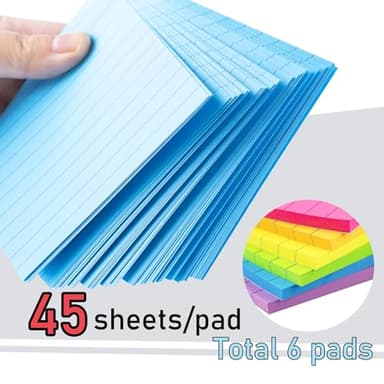 Lined Sticky Notes 4X6 in Bright Ruled Stickies Colorful Super Sticking Power Memo Pads, 45 Sheets/pad, 6 Pads/Pack - Image 2