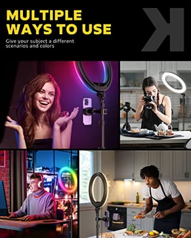 Kaiess 10.2" Selfie Ring Light with 65" Adjustable Tripod Stand & Phone Holder for Live Stream/Makeup, Upgraded Dimmable LED Ringlight for Tiktok/YouTube/Zoom Meeting/Photography (RGB) - Image 5