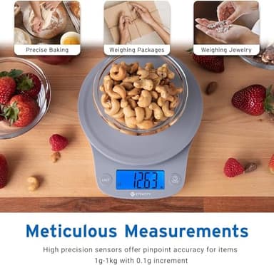 Etekcity 0.1g Food Kitchen Scale, Digital Ounces and Grams for Cooking, Baking, Meal Prep, Dieting, and Weight Loss, 11lb/5kg, Gray - Image 2
