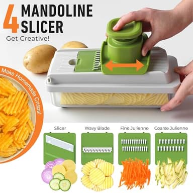 Mueller Vegetable Chopper 9 Blade, Mandoline Slicer, Food Veggie Chopper, Cheese Grater, Onion Vegetable Cutter with Container, Dicer, Kitchen Gadgets & Essentials, White Sand/Green - Image 6