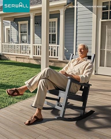 SERWALL Oversized Outdoor Rocking Chair Set of 2, HDPE Rocker for Adults, Patio Rocking Chairs for Porch, Grey - Image 2