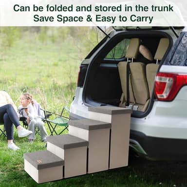 Love's cabin Dog Stairs for Small Medium or Large Dogs with Storage and Adjustable Steps, Foldable Cat Steps for Bed or Couch, 4-Step Gray Folding Ramp with Zip up to 200 lbs, Light Grey - Image 7