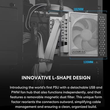 Lian Li EDGE1000W Fully Modular Low-Noise ATX Power Supply - ATX 3.1 & PCIE 5.1 Compliant - Cybenetics Gold Efficiency - 12V-2x6 Cable - L-Shape Design - with USB/Fan Hub - Black (EG1000G.WB) - Image 3