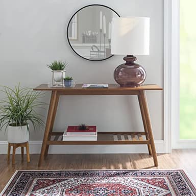 Linon Melissa Mid-Century Modern Walnut Console Table - Image 2