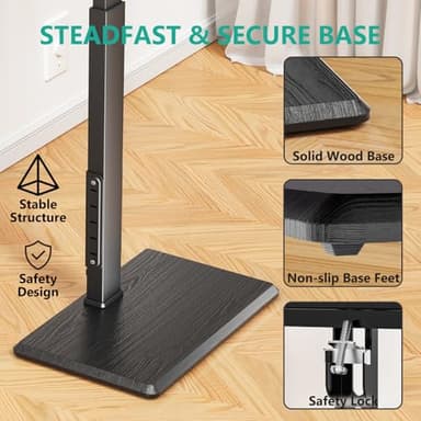 WALI Floor TV Stand with Power Outlet, Tall TV Stand Mount for 32-75 inch TV up to 110 lbs, Swivel and Height Adjustable TV Stands with Wood Base for Bedroom, Office(TVDVD-7P), Black - Image 6