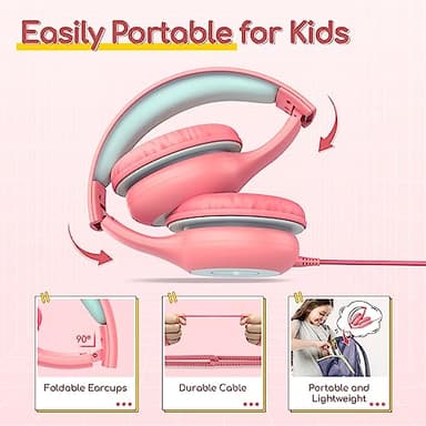EarFun Kids Headphones Wired with Microphone, 85/94dB Volume Limit Headphones for Kids, Portable Wired Headphone with Shareport, Stereo Sound Foldable Headset for School/Tablet/iPad/Kindle Pink - Image 8