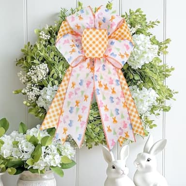 LaRibbons Easter Bunny Wired Ribbon 2 Rolls 2.5 Inch x 12 Yards TTL, Orange Easter Ribbon Plaid for Baskets Crafts Spring Wreath Gift Wrapping Bow Decoration - Image 4