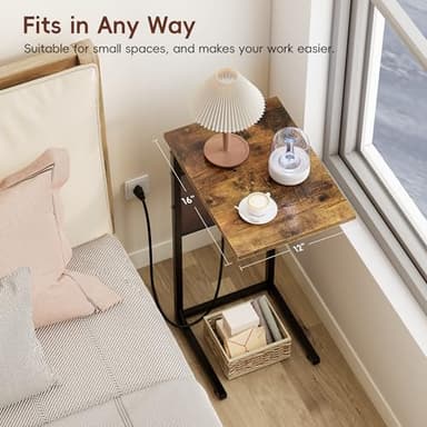 Vagusicc C Shaped End Table with Charging Station, Small Side Table for Couch, Tall Sofa Table Couch Side Tables, Slide Under Sofa Table TV Tray Arm C Tables for Living Room, Bedroom, Bedside, Brown - Image 5