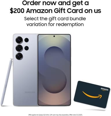 SAMSUNG Galaxy S25 Ultra Cell Phone + $200 Amazon Gift Card, 512GB, AI Smartphone, Unlocked Android, 200MP AI Camera, S Pen, Fast Processor, Long Battery Life, 2025, Titanium Silverblue