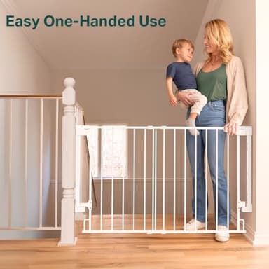 Cumbor 29.2–43" Baby Gate for Stairs, Wall-Mounted (Drill Required), Expandable No Bottom Bar Dog Gate, Auto Close Extra Wide Walk Thru, Pet & Toddler Proof Gate, Top & Bottom of Stairways (White) - Image 7