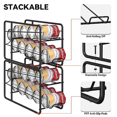 MOOACE 4 Pack Can Dispenser Rack, Stackable Can Storage Organizer Holder for Canned Food Kitchen Cabinet Pantry Countertop, Black - Image 5