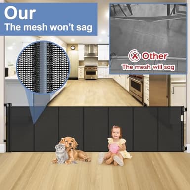 Reinforced 90 Inch Retractable Baby Gates Extra Wide Baby Gate with Reinforced Strips, 7.5ft Long Retractable Dog Gate for The House 33 Inch Tall Extra Long Pet Gates for Wide Openings, Black - Image 3