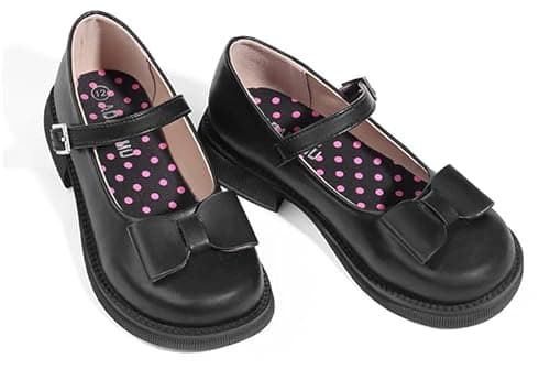 ADAMUMU Maryjane Kids School Uniform Shoes - Black Ballet Flats, Round Toe Dress Flats, Comfortable Slip-on, Velcro Closure - Image 1