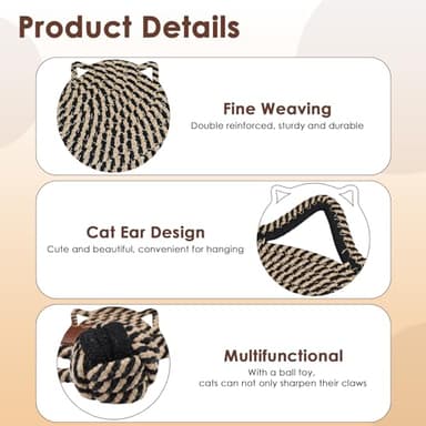 Cat Scratcher Mat, Natural Cotton Rope Cat Scratch Pad, 15.7'' Round Horizontal Floor Cat Scratching Pads for Indoor Cats, Cat Furniture Protector for Wall, Couch, Carpets, Sofas - Image 3