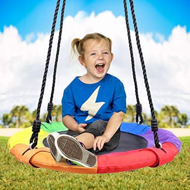 Odoland 24 inch Chidren Tree Swing Net Swing Outdoor Kid Platform Swing with Detachable 600LB Weight Load Oxford Fabric and Adjustable Hanging Ropes for Tree, Backyard and Indoor Color - Image 7