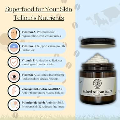 Beef Tallow for Skin | NAKED TALLOW BALM | 1 Ingredient - 100% Grass Fed Beef Tallow | Beef Tallow for Body & Face | Whipped & UNSCENTED for Sensititve Dry Skin, Babies, Eczema, Psoriasis, Rosacea (4oz) - Image 5