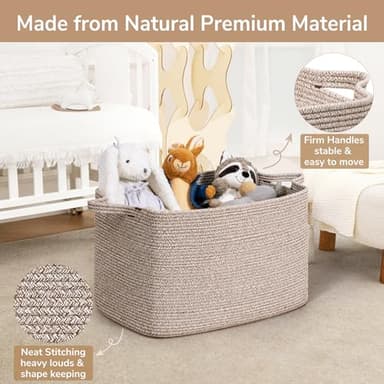 Goodpick Blanket Basket, Woven Baskets for Storage, Extra Large Storage Basket for Clothes, Toys, Dirty Clothes Basket for Laundry, Living Room, 23.6" x 15.7" x 13.8", Brown, 85L - Image 6