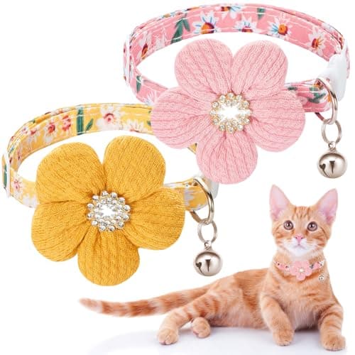 Cat Collar, HYQHYX Breakaway Kitten Collar with Flower,Rhinestone Kitty Collar with Bell, Floral Pet Collar with Safety Buckle for Cats and Puppy Dog - Image 1