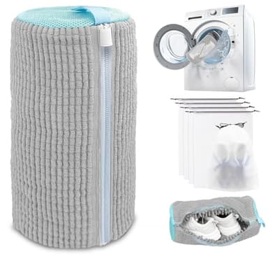 Shoe Washing Machine Bag,Laundry Shoe Bag for Washer and Dryer,Reusable Shoe Cleaning Bag for Sneakers,Tennis Shoes,With Self-locking Zipper, Microfiber Inside,Include Shoes Storage Bag (Grey(1PC)) - Image 1