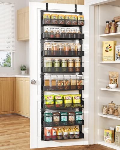 Over the Door Pantry Organizer - 8 Tier Adjustable Pantry Door Spice Organizer, Large Capacity Hanging Door Spice Rack for Kitchen Pantry Organizers and Storage (Black, 17"W x 6"D x 69"H) - Image 1