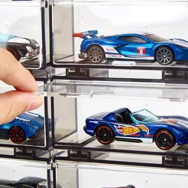 Saichotoy Display Case Compatible with Hot Wheels - Stackable Toy Car Storage, Transparent Organizer for Matchbox 1/64 Scale Diecast Cars (32 Packs, Clear Case Only) - Image 5