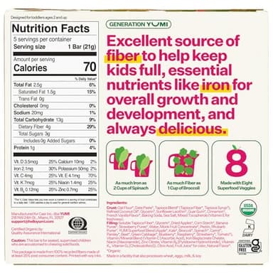 Yumi Organic Toddler Snacks Bars - Gluten-Free, No Added Sugar, 7+ Vegetables, Soft-Baked Crust, Yumi Bars Healthy Toddler Organic Snacks - School Safe and for Lunch Boxes, Strawberry & Rhubarb (30ct.) - Image 2