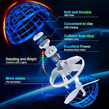 Ivtivfu Flying Orb Ball (Blue, 2025 Upgraded) with Dazzling Lights, Magic Hover Spinner, Cool Boomerang Drone, Floating Cosmic Globe, Kids Toys Gifts for 6 7 8 9 10 Year Old Boys Girls - Image 4