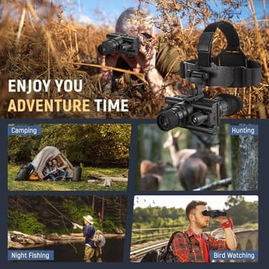 4K Night Vision Goggles with 8X Zoom & Manual Focus - Helmet-Mountable HD Infrared Binoculars for Hunting Camping Surveillance, 64GB SD Card Included, USB-C Rechargeable (12 Hour Battery Life) - Image 7