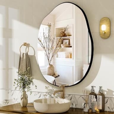 HARRITPURE Irregular Wall Mirror 22"x32" Black Asymmetrical Bathroom Mirror Wood Framed Modern Decorative Vanity Mirrors for Bedroom Living Room Entryway - Image 2