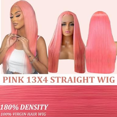 PANDA ANGEL Pink Straight Lace Front Wig Human Hair 13x4 Hd Transparent Lace Frontal Wigs Human Hair Glueless Wear and Go Wigs for Black Women Hot Pink Human Hair Straight Wig 22 Inch - Image 2
