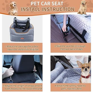 Dog Car Seat - Memory Foam Dog Booster Seat for Small Dogs Up to 25lbs-Elevated Pet Car Seat with Storage Pockets and Dog Seat Belt-Soft Pet Travel Bed for Front & Back Seats-Removable Washable-Grey - Image 5