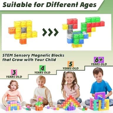 Magnetic Blocks Building Toys - Transparent Rainbow Magnetic Cubes Set, Outdoor Sensory Autism STEM Toys Gifts for Kids Aged 3+ Year Old Boys & Girls - Image 3
