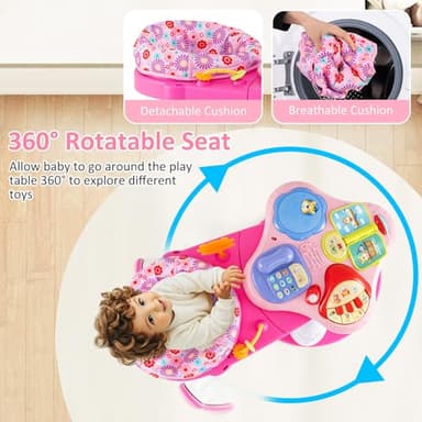 INFANS 3 in 1 Walk Around Baby Activity Center, Baby Walker with Play Table, Wheels, Detachable Seat Cushion, 3 Adjustable Heights, Learning Toys for Boys Girls Aged 6-36 Months (Pink) - Image 6