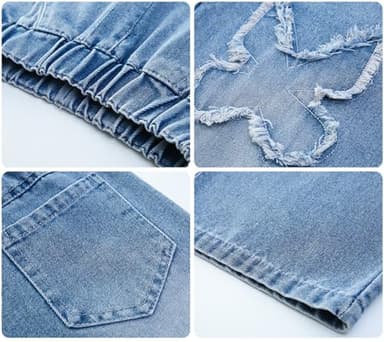 NABER Kids Girls Lovely Butterfly Wide Leg Jeans Washed Denim Pants Baggy Jeans Age 5-14(Blue14,13-14 Years) - Image 5