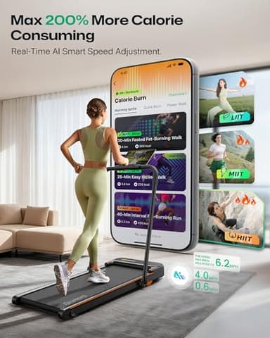 UREVO Smart 2-in-1 Folding Treadmill, Compact Walking Pad with Safety Handle, Plug and Play, Dual LED Display, Workout APP, Walking or Running for Home Office, Remote Included - Image 2