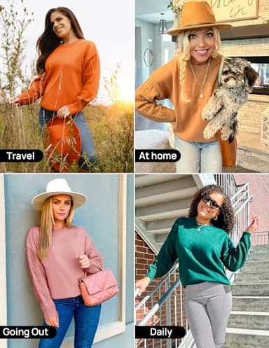 ZESICA Women's 2025 Fall Long Sleeve Crew Neck Solid Color Cable Knit Chunky Casual Oversized Pullover Sweater Tops Oatmeal Small - Image 6