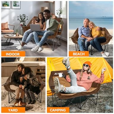 Double Camping Chairs for Adults Oversized Loveseat - 2 Person Camping Chair Heavy Duty Outdoor Camping Couch with Cup Holders - Portable Folding Chair for Outside Lawn, Brown - Image 7