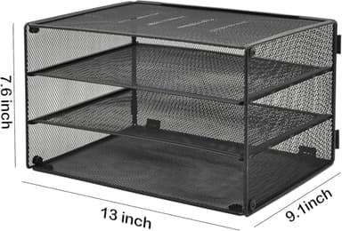 COSYAWN 3 Tier Mesh Desk Paper Tray Organizer, File Organization for Letter Document, Desktop Mail Storage Holder for Office Home School, Black, 2 Pack - Image 4