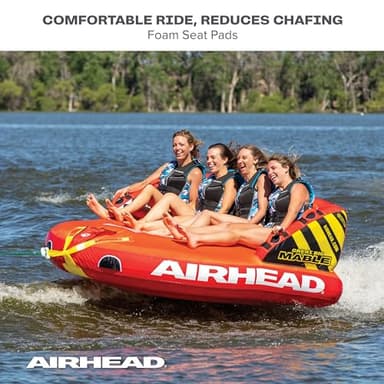AirHead Great Big Mable, 1-4 Rider - Inflatable Towable Tube for Boating and Water Sports, Heavy Duty Full Nylon Cover & Zipper with EVA Foam Pads, Easy Inflating & Deflating, Dual Tow Points - Image 5