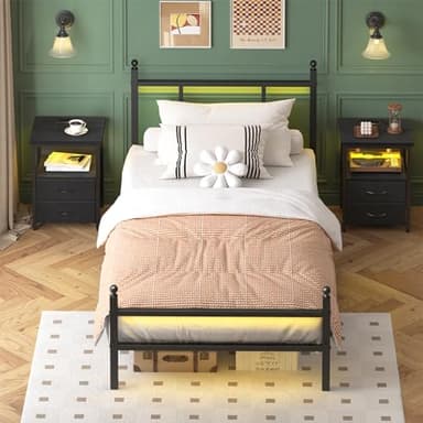 Fixwal Twin Bed Frame with Charging Station, Metal Bed Frame with Port and Outlet, Black - Image 7