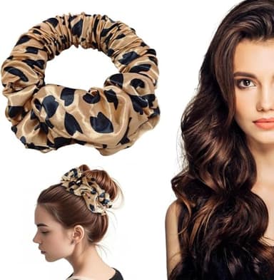 Hair Curlers to Sleep in with Leopard Print, Compatible with Scrunchies for Women, No Heatless Curls Headband Soft Sleep Scrunchie Silk Lazy Rollers for Long hair Overnight - Image 1