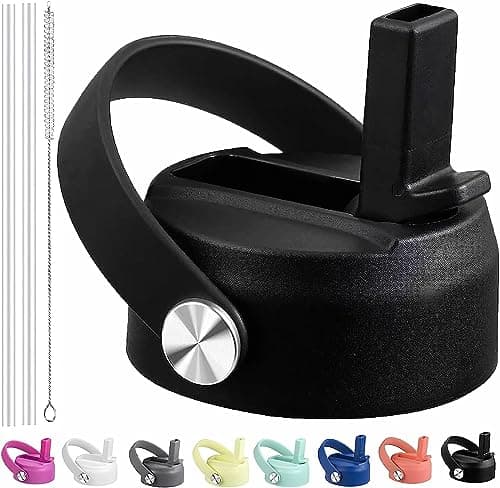 Straw Lid for Hydro Flask Wide Mouth Water Bottles, Top Lids with Straw Compatible with Hydro Flask 32 41 oz, Replacement Cap Wide Mouth Accessories Flip Lid Flex Handle, Black - Image 1
