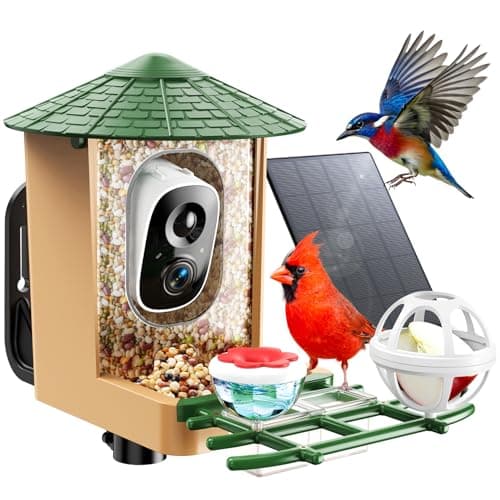 Smart Bird Feeder with Camera with AI Identify Birds Species & Solar Panel, WiFi Birdfeeder with Cam, 2K Live View, Chew-Proof & Waterproof Design, Real-Time App Alerts, Gift for Bird Lovers, Green