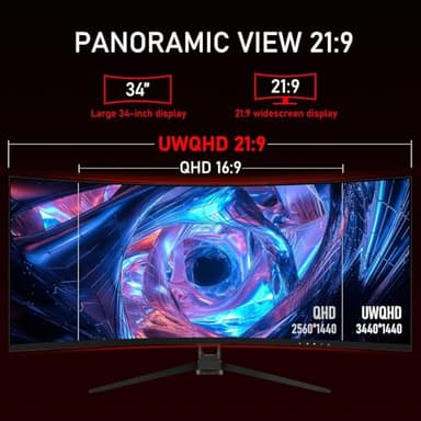 ZZA Ultrawide 34 Inch Monitor,PC Screen 165hz 1500R WQHD 3440x1440,Computer Gaming Monitors 1500R Curved VA Panel AMD FreeSync Premium| HDR10|99% sRGB |1ms| Borderless Design|VESA - Image 4