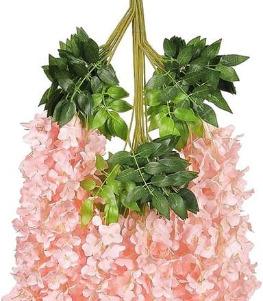 Pauwer Wisteria Hanging Flowers 24 Pack Fake Flower Garland Artificial Wisteria Vines Rattan Silk Flower String Wedding Party Wall Decorations,Blush Pink - Image 6