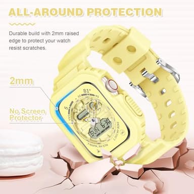 XYF Compatible for Crystal Clear Apple Watch Bands, 45mm 44mm 42mm Bumper Case for Men Women Jelly Sport Cover Strap for iWatch Ultra 2/1 Series 10 9 8 7 SE 6 5 4 3 2 1 (Yellow, 42/44/45) - Image 5