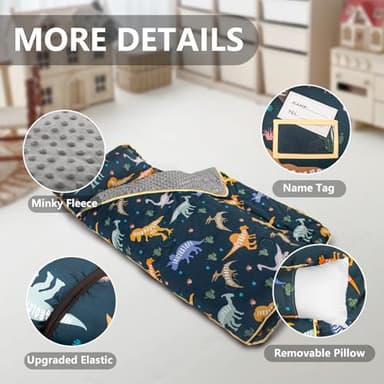 Primlect Thickened Toddler Nap Mat with Removable Pillow and Minky Blanket, Extra Large 55''x35'' Sleeping Bag, Washable, Roll up, Perfect for Daycare, Preschool, Kindergarten, Boys and Girls Dinosaur - Image 6