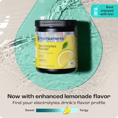 KEY NUTRIENTS Multivitamin Electrolytes Powder No Sugar - Refreshing Lemonade Electrolyte Powder - Sodium & Energy Supplement - Hydration Powder - No Calories - 90 Servings - Made in USA - Image 9